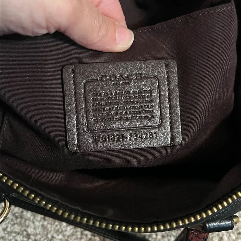 Coach Exotic Mini Emma Satchel Top Handle Python Accent Black Brown Leather Bag